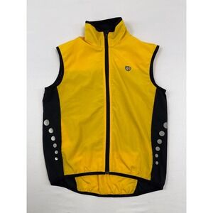Vtg Pearl Izumi Cycling Vest Mens S Yellow Black Mesh Back‎ Reflective Full Zip